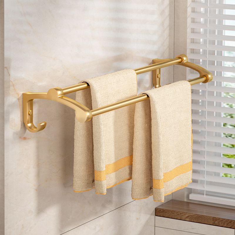 太空铝金色毛巾架子浴室单双杆挂架卫生间毛巾杆浴巾架壁挂免打孔