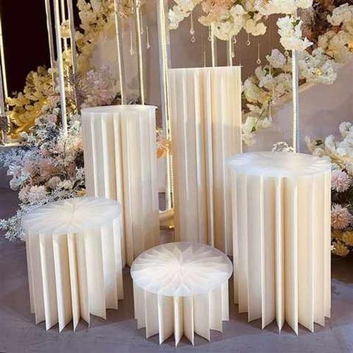 婚庆道具婚礼舞台折纸圆柱三件套折柱商场橱窗路引装饰布置摆件