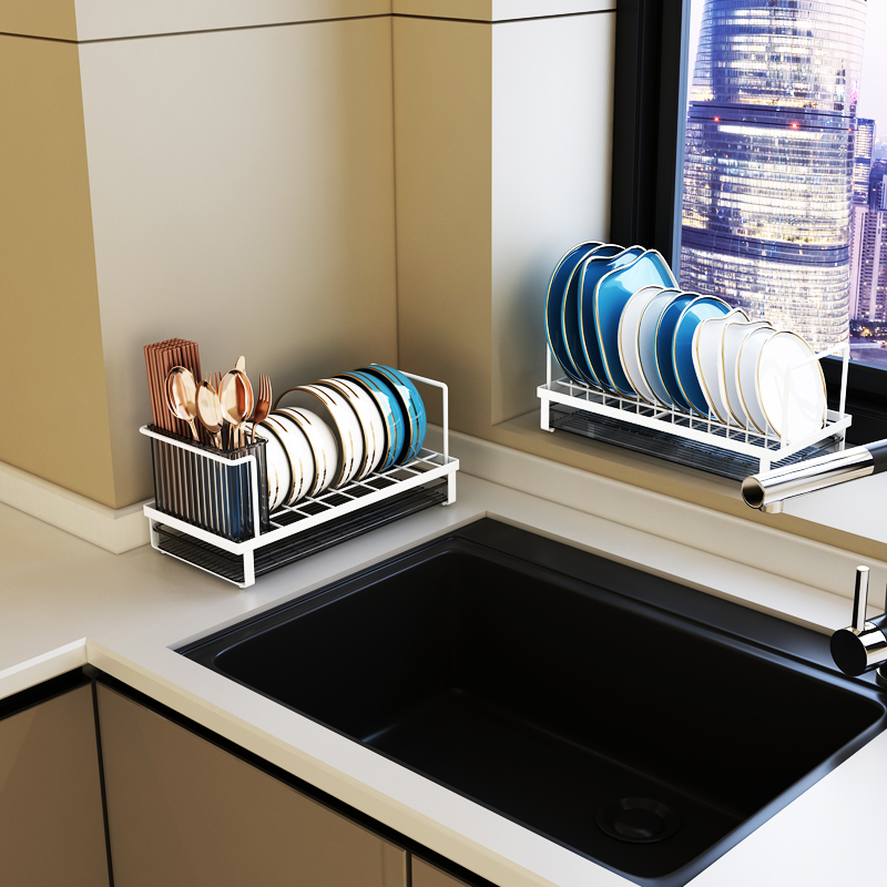 厨房沥水碗架简约单层小型超窄放碗碟收纳架水槽边滤水碗筷置物架