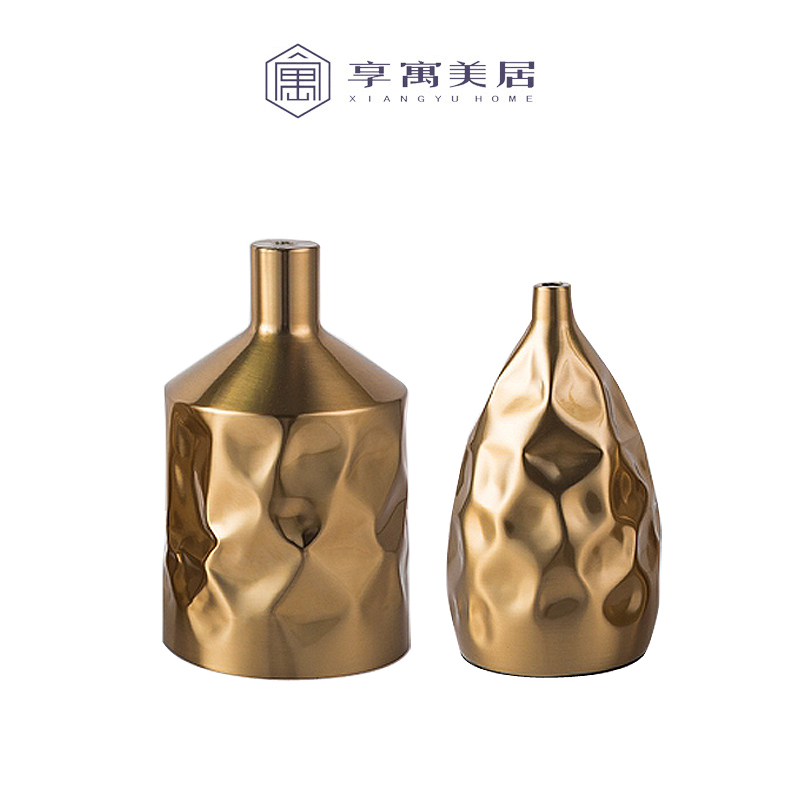 现代北欧创意金属电镀花瓶小摆件金色干花花器样板房客厅室内装饰