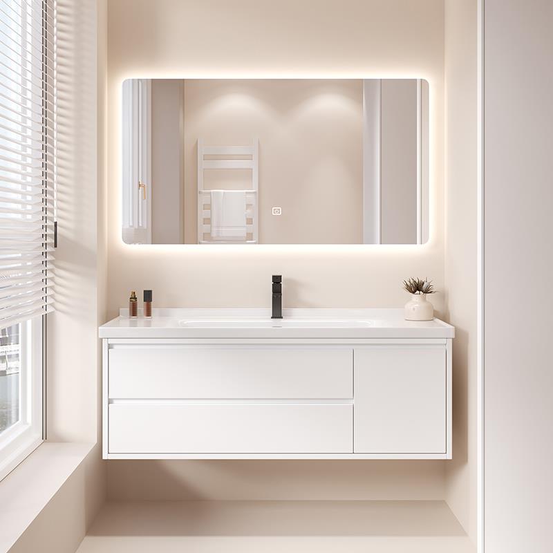 轻奢陶瓷一体浴室柜组合现代简约卫生间洗漱台智能洗脸洗手盆套装