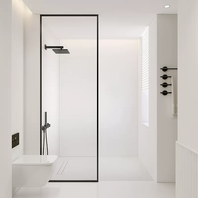极窄淋浴房卫浴半隔断玻璃门卫生间干湿分离浴室隔断屏风白色浴屏