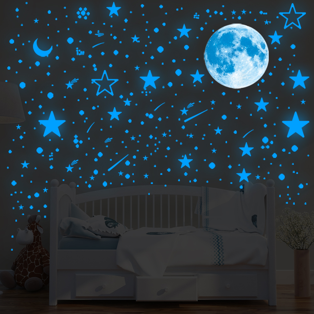 月球星星夜光墙贴儿童房卧室星空背景荧光自粘贴纸宿舍墙面装饰品