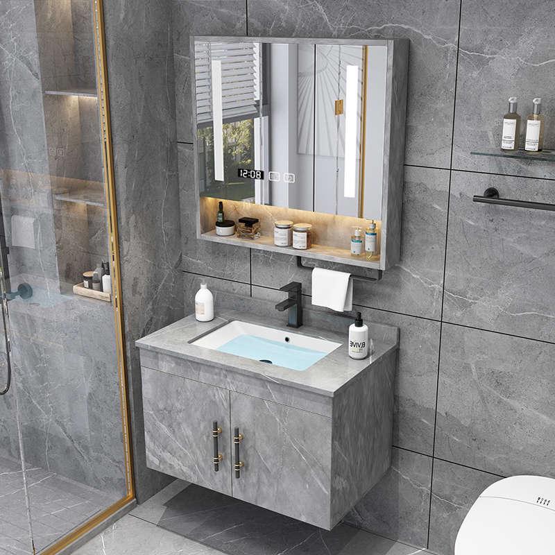 卫生间浴室柜组合陶瓷一体洗漱台小户型智能灰色实木50洗手洗脸盆