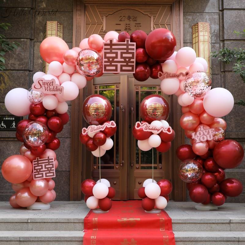 迎宾气球拱门开业场景创意婚礼现场布置装饰订婚背景墙回门宴生日