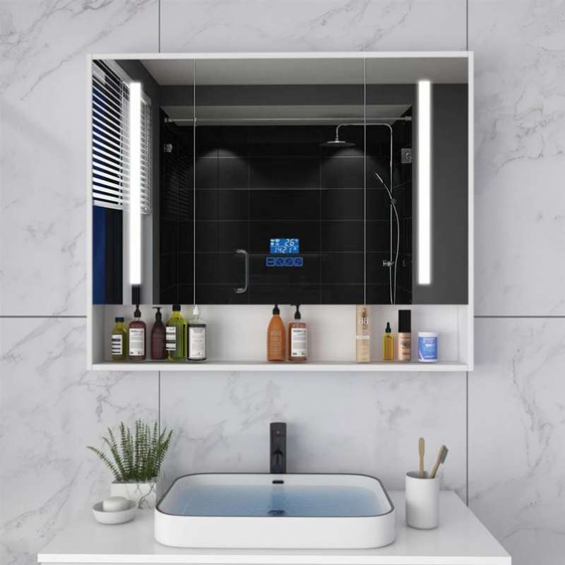 卫生间镜子带置物架一体智能镜柜吊柜卫浴带储物柜挂墙收纳简易