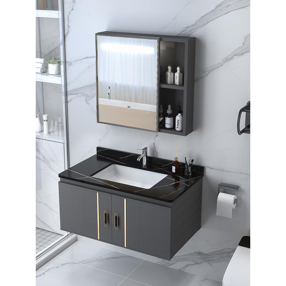 太空铝浴室柜组合陶瓷一体平面盆卫生间现代洗手盆洗脸盆柜镜柜