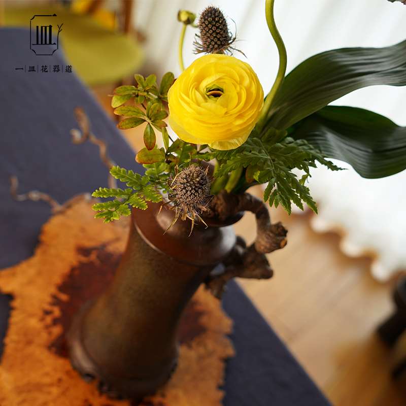 中式花瓶仿古柴烧陶瓷禅意花器日式插花花道底座创意花器茶席玄关