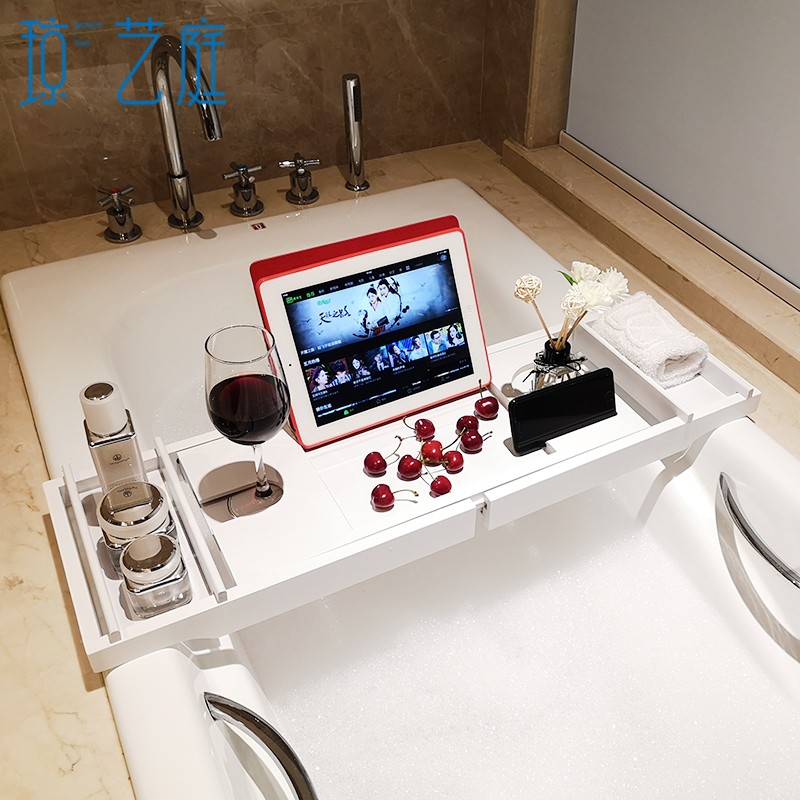 琼艺庭浴缸架伸缩防滑浴缸SPA泡澡置物架多功能ipad平板手机支架