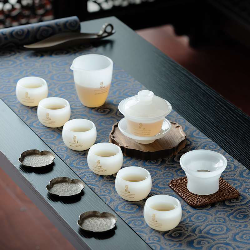 琉璃茶具套装白玉瓷茶杯小茶盏碗家用玻璃主人杯刻字品茗杯单杯