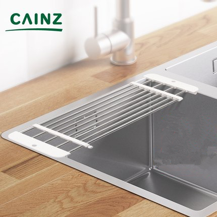 日本CAINZ 厨房水槽沥水架水池沥水篮 不锈钢滤水栏碗碟架可伸缩