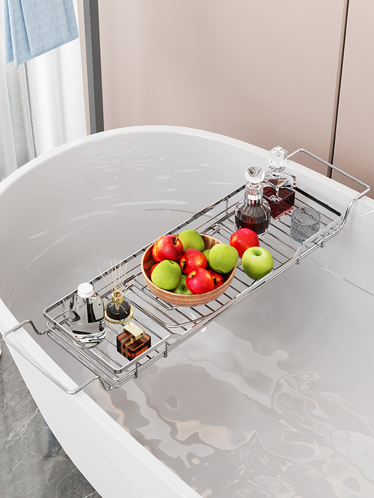 浴室用可伸缩手机架架泡澡不锈钢板轻奢浴缸平板架浴缸置物架浴桶