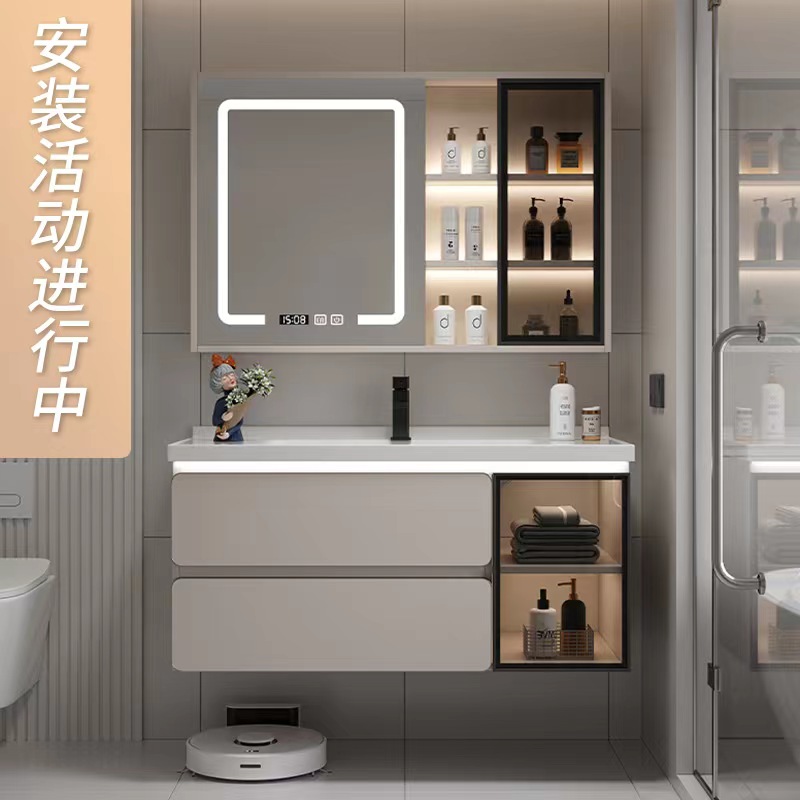 轻奢奶油风浴室柜组合现代简约卫生间洗漱台陶瓷一体洗手洗脸盆柜