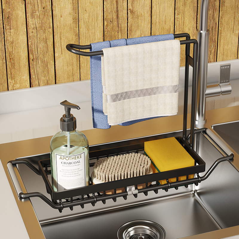 厨房可伸缩304不锈钢抹布架多功能水槽沥水收纳水龙头水池置物架