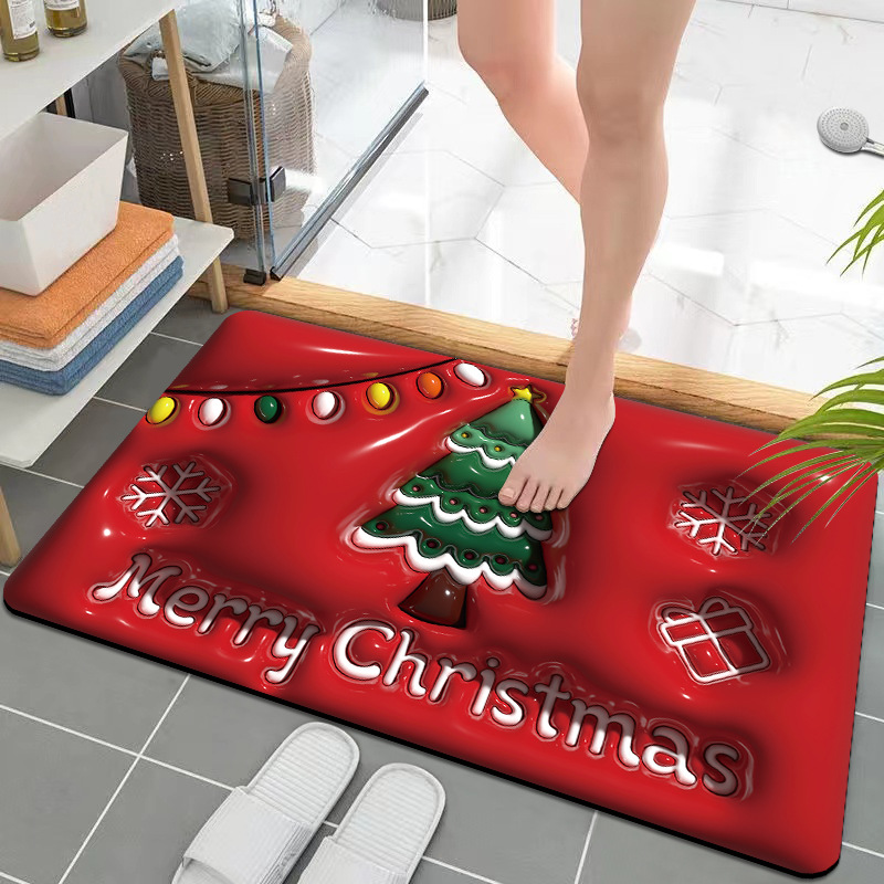 新款 圣诞卡通硅藻泥风格地垫3D视觉膨胀地垫卫浴吸水垫