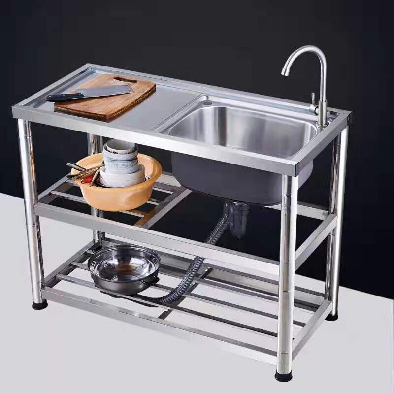 304不锈钢水槽单槽带支架 家用出租屋简易加厚一体厨房洗菜洗碗池