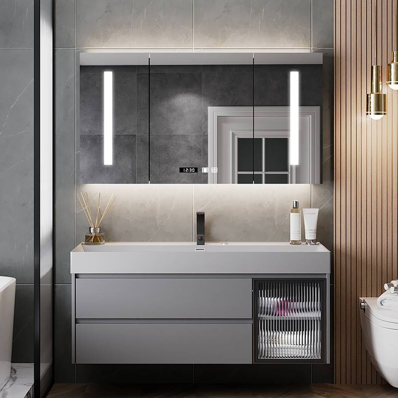 轻奢卫浴室柜组合现代简约卫生间陶瓷一体洗漱台洗手洗脸盆柜智能