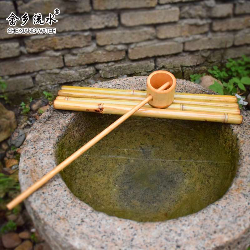 竹排日式庭院石槽盆砵喷泉鱼缸装饰造景竹子流水器摆件竹子水勺