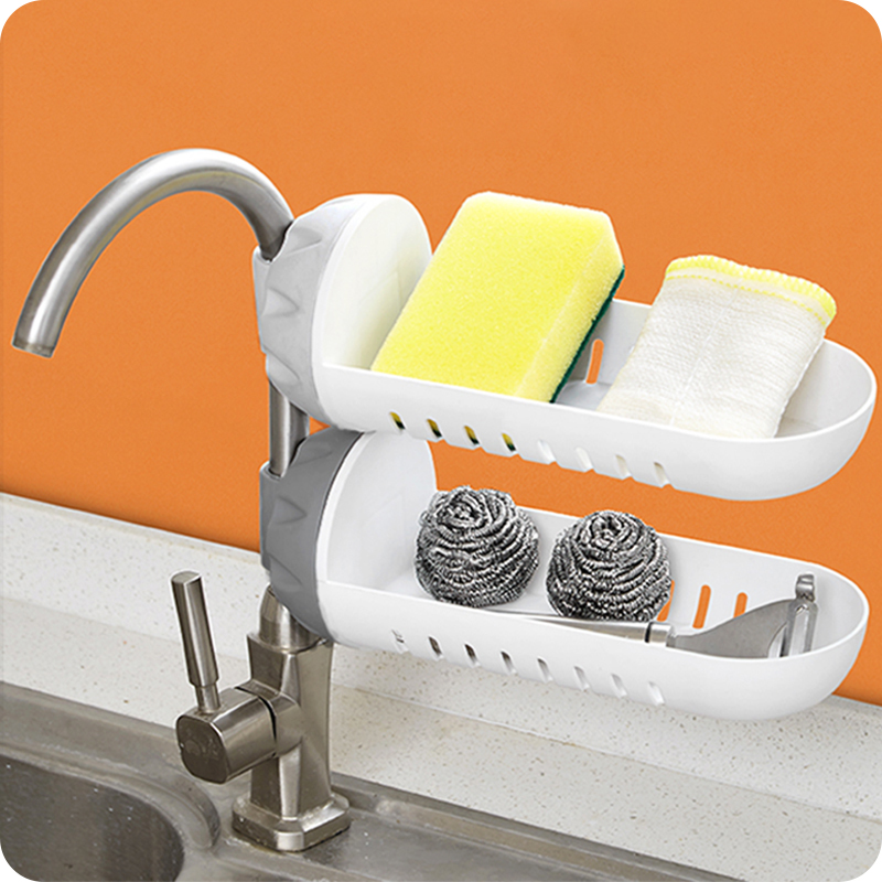 卫生间水龙头置物架厨房夹式塑料可旋转海绵沥水收纳挂篮香肥皂盒