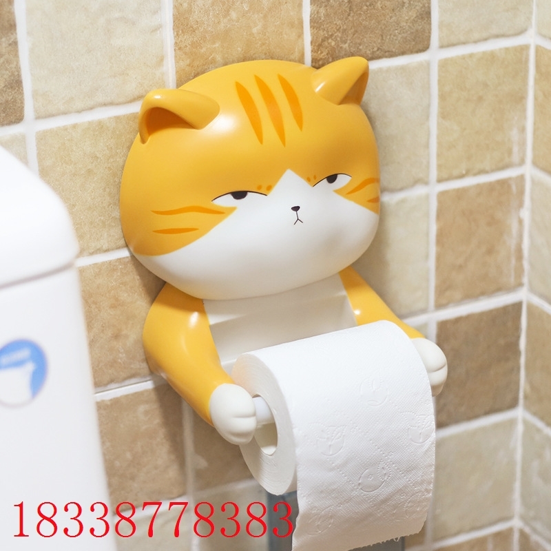 如果 创意卫生间装饰纸巾筒卡通猫咪卫浴PVC免钉卷纸筒