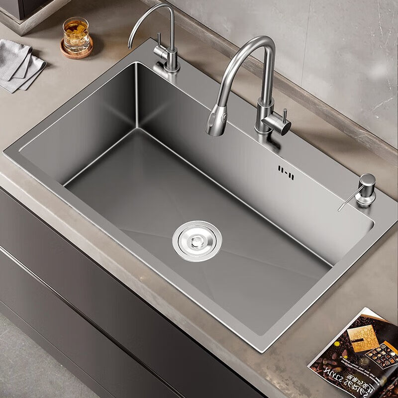 尔沫（EM）枪灰色厨房洗菜盆水槽单槽一体盆不锈钢洗碗池台下盆水