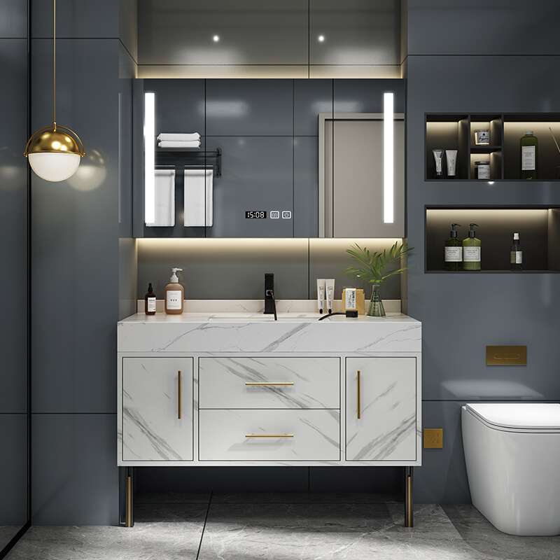 新款大理石浴室柜组合智能实木现代简约洗手洗脸池卫生间洗漱台盆