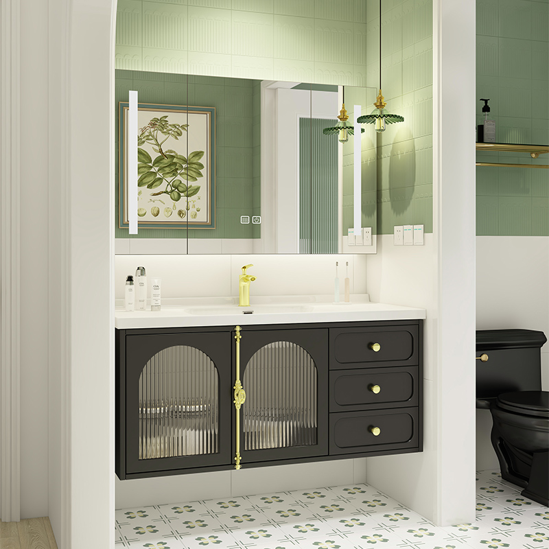 新品橡木轻法式浴室柜组合陶瓷一体盆2023新款中古卫生间洗手盆洗