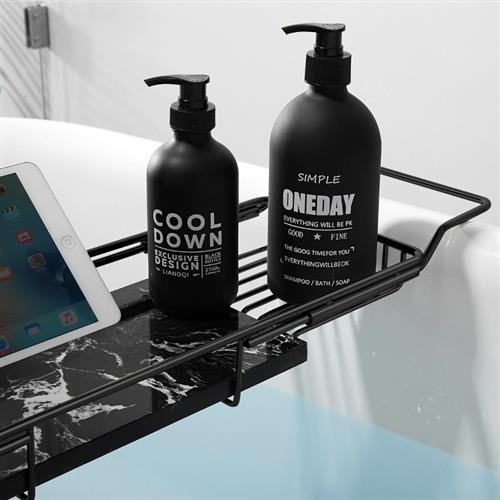 北欧黑色浴缸架浴室伸缩多功能卫生间泡澡手机架洗手间收纳置物架