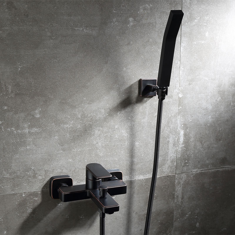 黑色浴缸淋浴花洒套装手持喷头简易仿古铜家用淋浴器美式欧式跨境