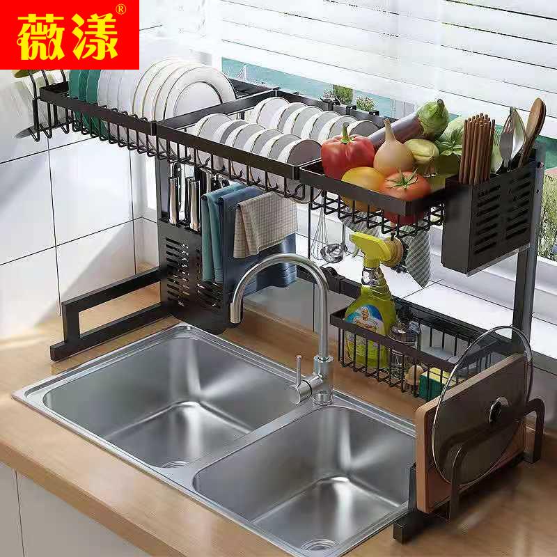 不锈钢厨房置物架黑色水槽水池晾放碗碟沥水碗盘架厨具用品收纳架