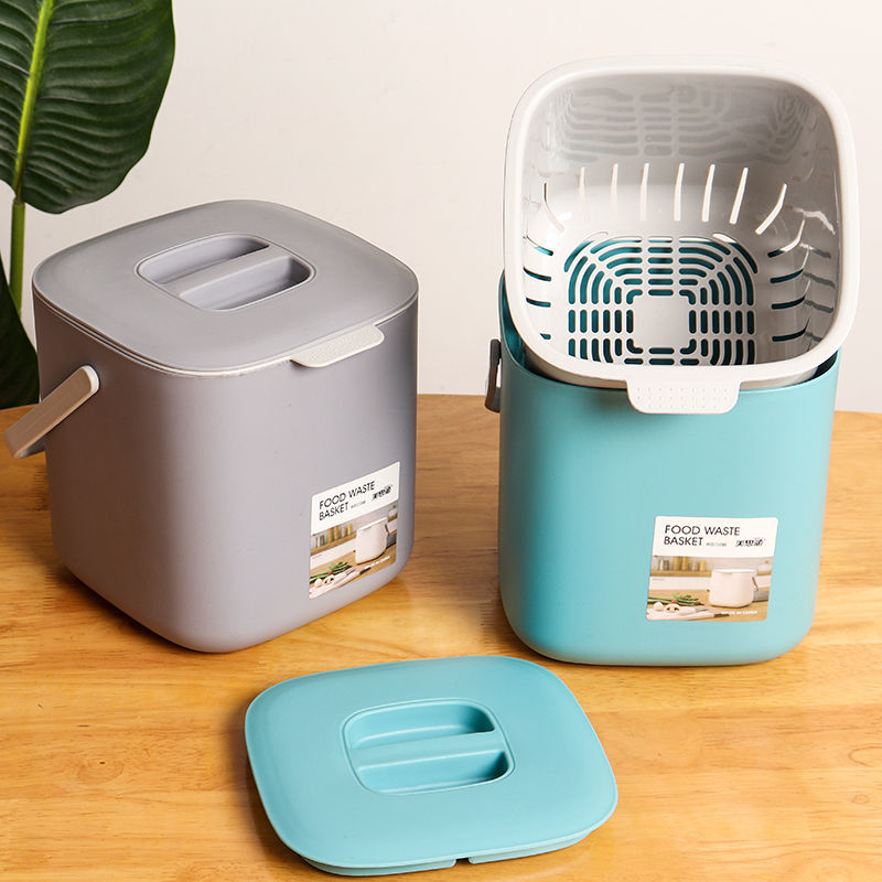 厨余垃圾桶家用厨房桌面干湿分离收纳桶加厚塑料带盖双层纸篓小号