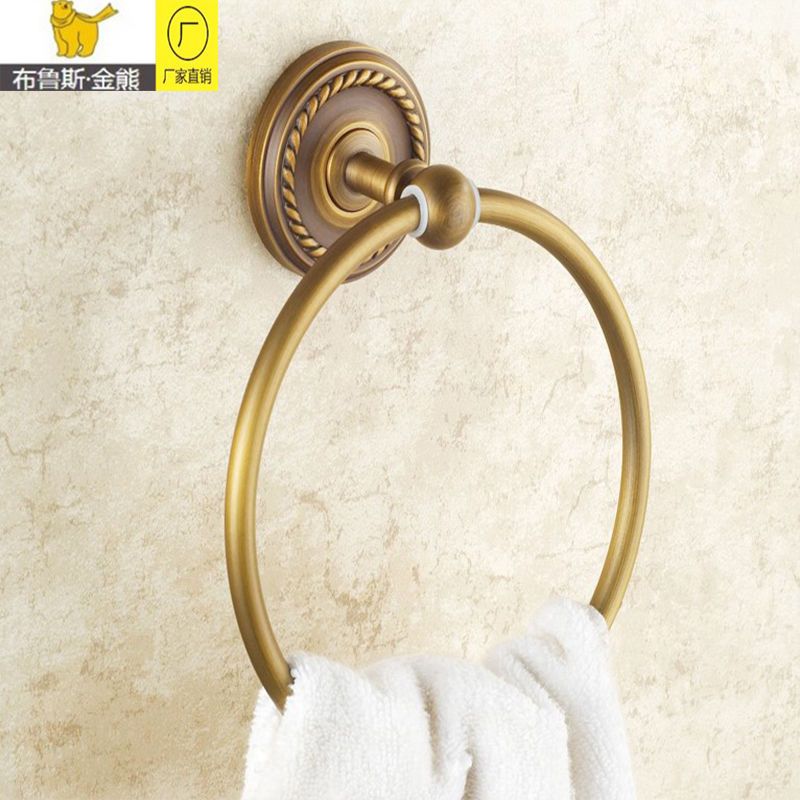 全铜欧式毛巾环免打孔圆形毛巾架浴室毛巾挂环洗手间擦手巾架壁挂