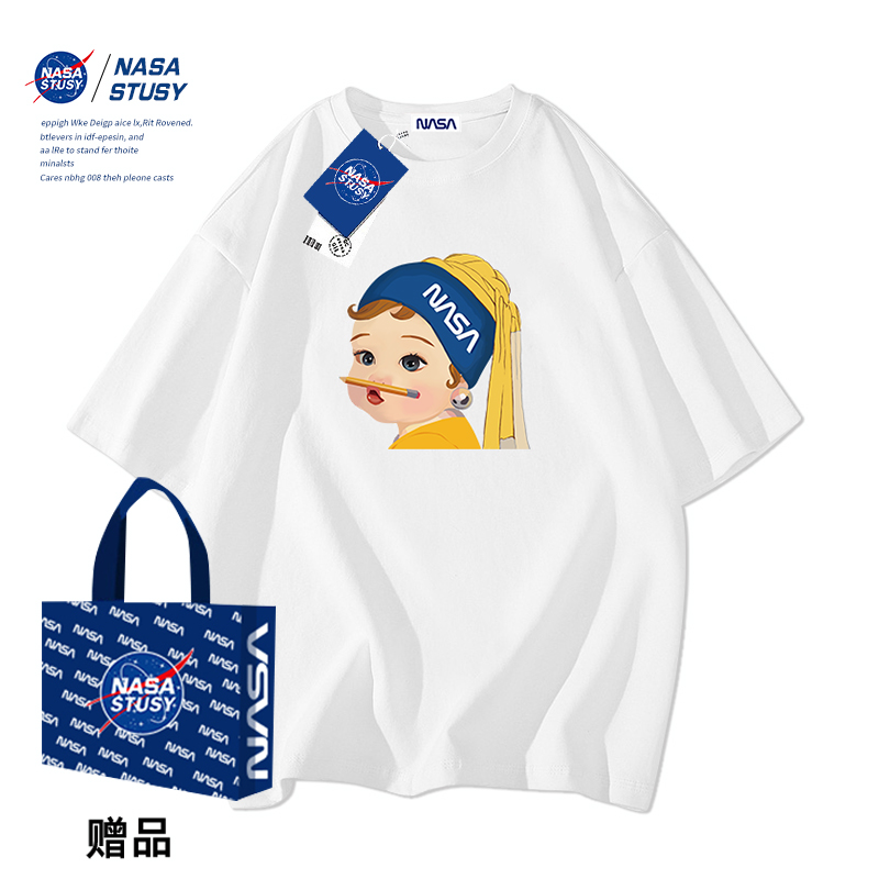 NASA美式潮流高街蒙娜丽莎男女同款夏季休闲上短袖T恤情侣上衣服