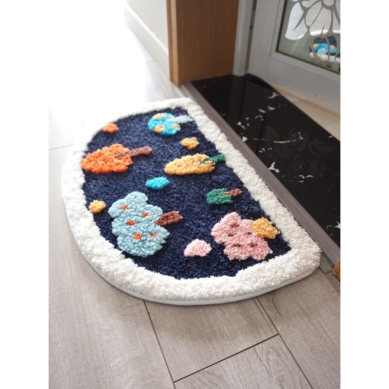 设计师创意花卉田园门厅脚垫半圆浴室吸水小地垫卫浴卧室柔软地毯