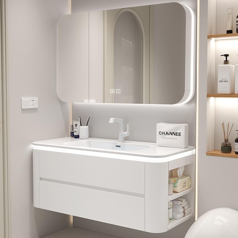 双抽侧面储物洗脸盆陶瓷一体卫生间洗漱台盆浴室柜柜组合白色北欧