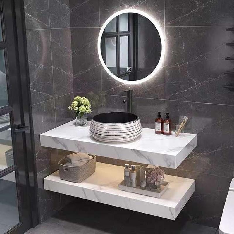 轻奢浴室柜组合双岩板一体新中式双层洗脸盆洗手台洗漱台智能镜柜