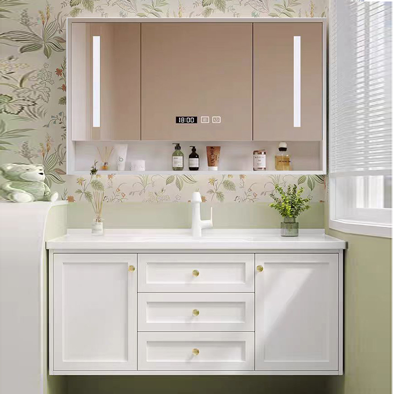 橡木浴室柜组合陶瓷一体盆实木烤漆卫生间洗漱台洗手洗脸盆柜智能
