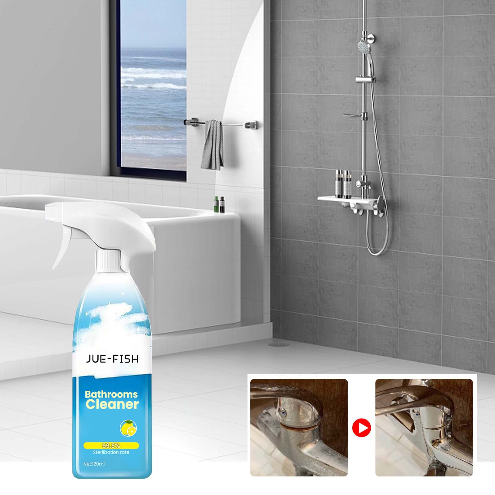 Jue Fish浴室清洁剂 不锈钢洗手盆去污淋浴房玻璃浴缸水垢清洁剂