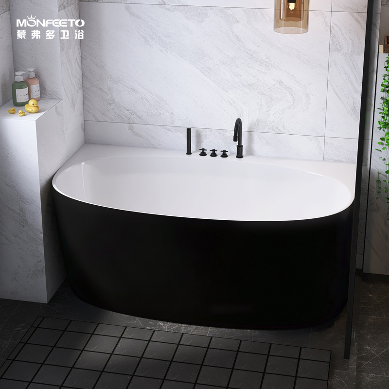 蒙弗多浴缸双人家用亚克力直边靠墙欧式美式独立酒店黑色精品浴缸