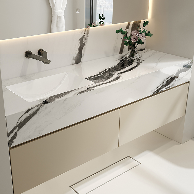 熊猫白岩板陶瓷一体浴室柜组合洗手池洗脸盆卫生间洗漱台定制