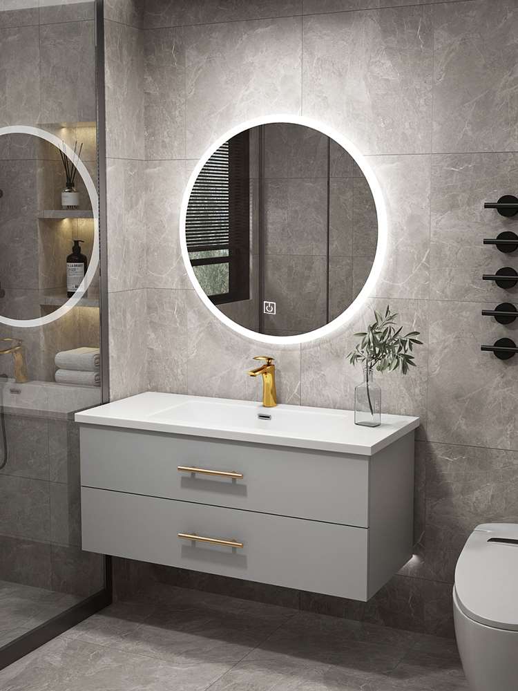 北欧浴室柜组合日式卫生间洗脸台洗漱微晶石洗手池纳米岩石一体盆