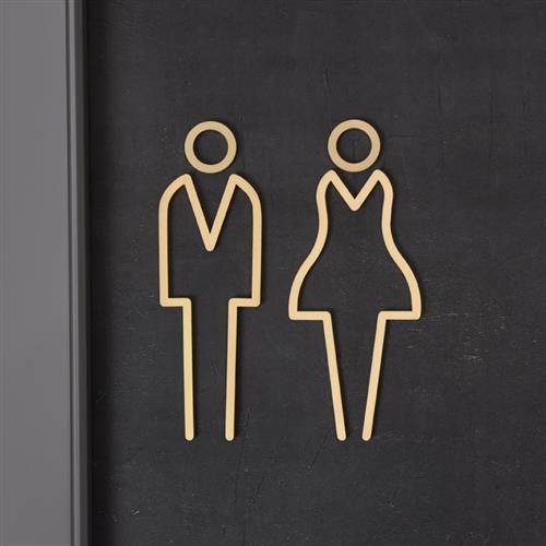 洗手间男女标识牌高档 胡桃木黄铜卫生间指示牌木制墙贴 厕所标志