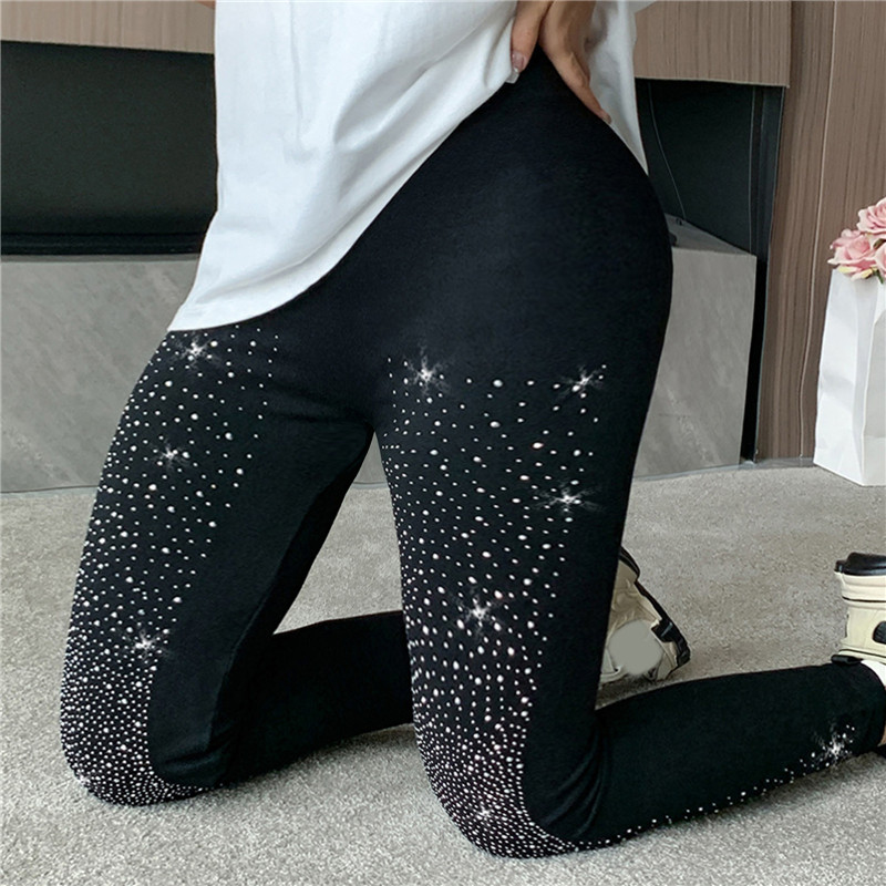 Star-studded diamond-set hip pants女士满天星镶钻提臀紧身长裤