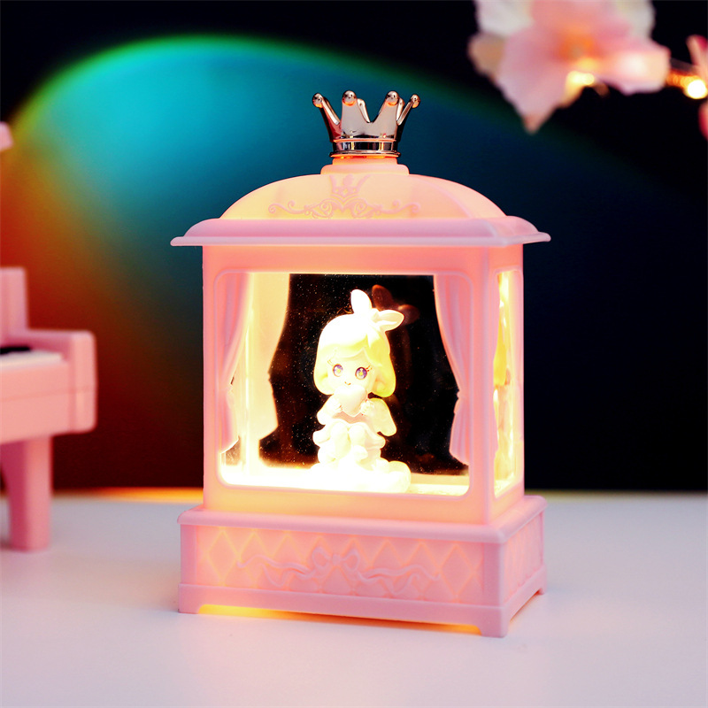创意新款甜甜兔水晶风灯发光雪花水晶灯女生房间桌面装饰礼品摆件