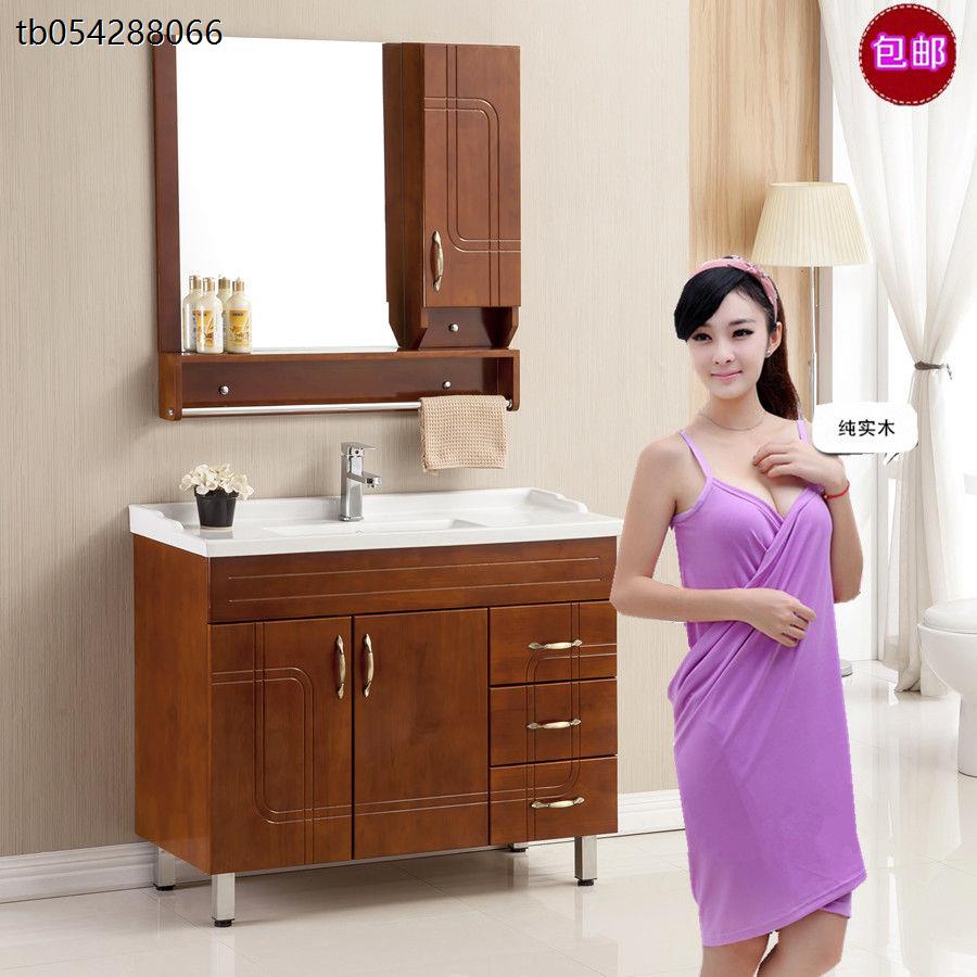 橡木浴室柜组合落地式卫生间实木洗手洗脸盆柜现代新中式实木烤漆