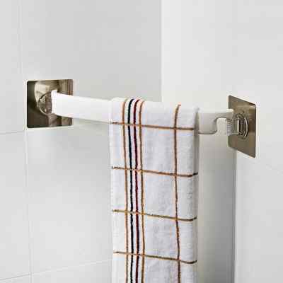 壁挂式单杆浴室毛巾架抹布挂架卫生间转角架无痕吸盘免打孔毛巾|