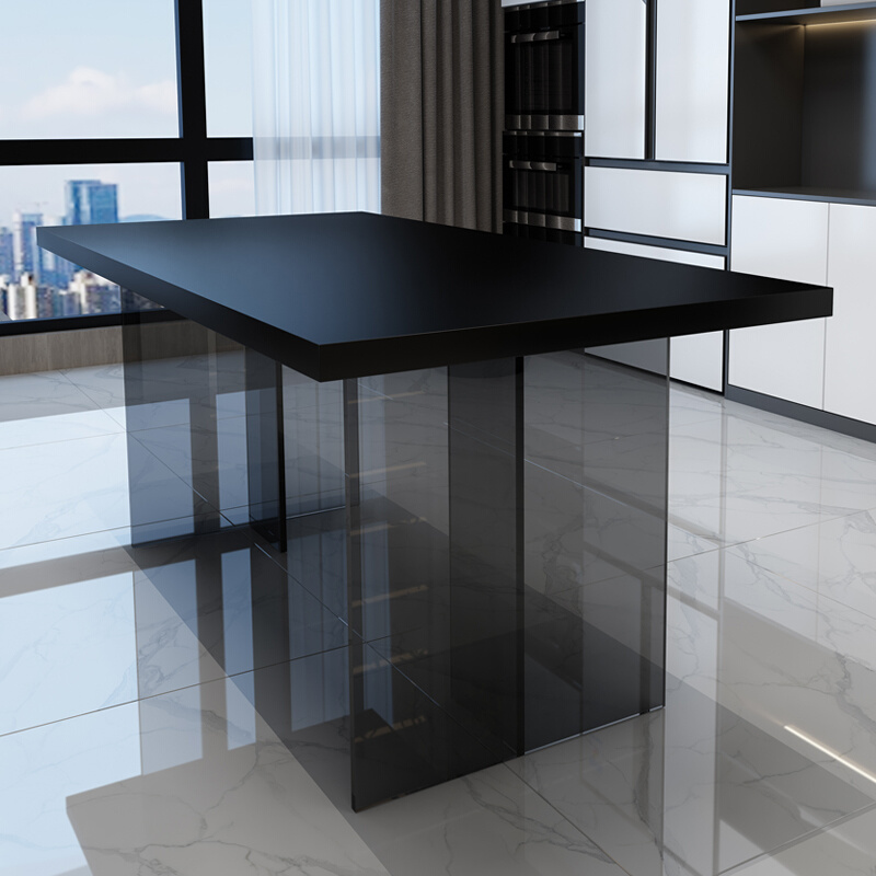 德利丰纯黑色岩板亚克力悬浮岛台餐桌椅极简简约风家用小户型饭桌