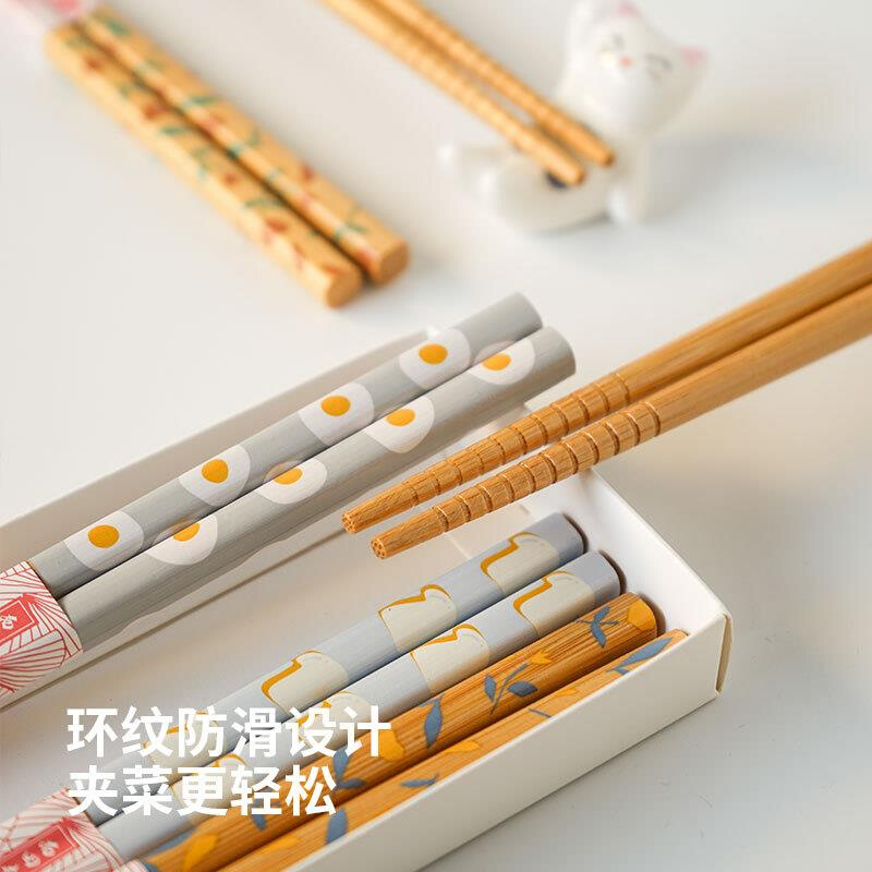 防霉清新网红8套装日式情侣可爱双竹小筷子天然创意家用尖头礼盒