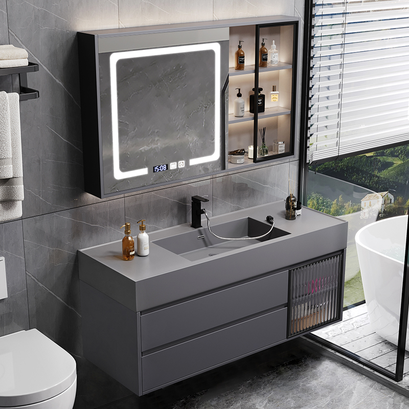 组合简约智能面池太空铝浴室柜40CM宽现代收纳智能镜柜洗脸盆超窄