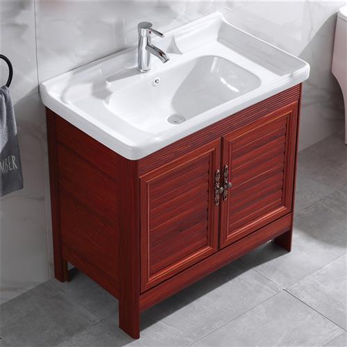 太空铝红色浴室柜镜柜组合落地式洗手柜卫生间梳妆洗漱台洗脸盆池